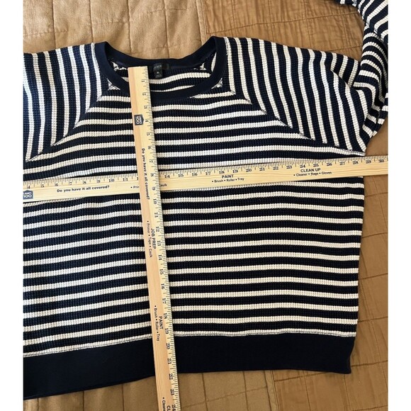 J Crew Waffle Knit Navy Stripe Sweater Relaxed Women XL Nautical Cotton - Picture 5 of 8
